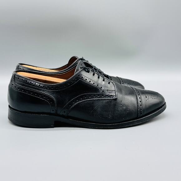 Allen Edmonds Sanford Shoes Mens 8.5 Black Leather Cap Toe Oxford Dress Made USA - Picture 1 of 13